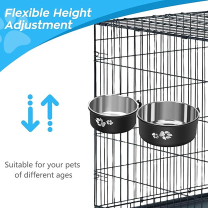 Kennel Water Bowl Hanging, Stainless Steel Dog Crate Water Bowl No Spill, 2 Pack Hanging Dog Bowls for Kennel Cage Crate,Metal Pet Food Dish Coop Cup for Small Medium Dogs Cat Puppy