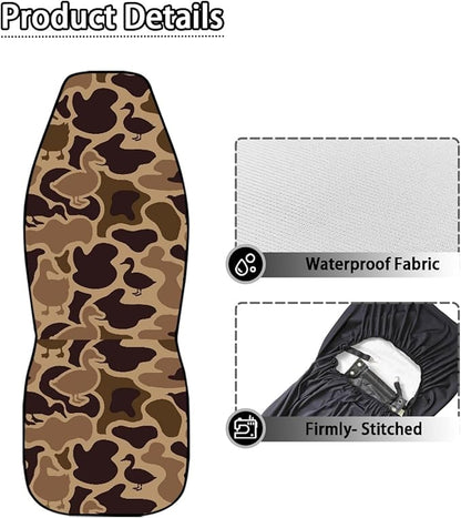 Car Front Seat Covers Waterproof Brown Duck Camouflage Car Seat Cover Automotive Interior Accessories 2 Pcs Set Easy to Install Universal Fit Most Cars,SUV, Trucks