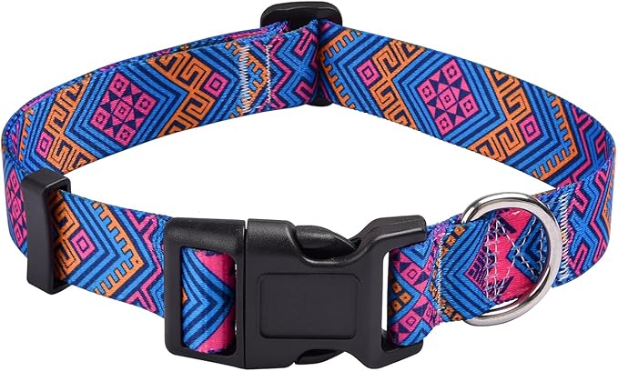 Dog Collar with Bohemia Floral Tribal Geometric Patterns - Soft Ethnic Style Collar Adjustable for Small Medium Large Dogs(Orange Ethnic Style,M)