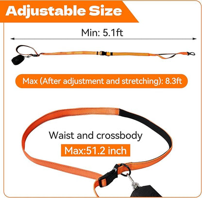 6-in-1 Hands-Free Dog Leash, Waist & Crossbody Bungee Lead with Dual Padded Handles, Bungee Shock Absorbing, Seat Belt Buckle, Reflective for Small Medium Large Dogs, Orange