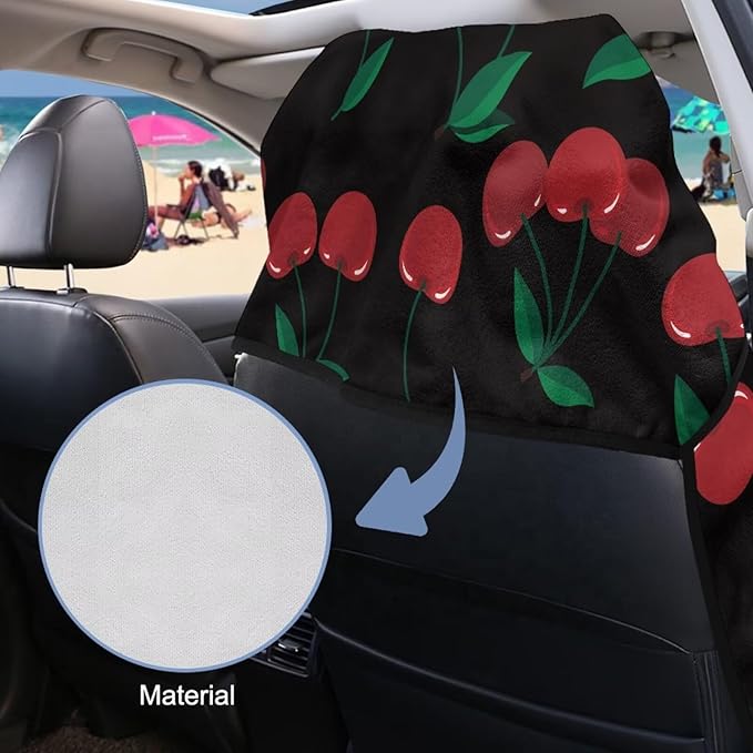 SEANATIVE Cherry Print Car Towel Front Seats Seat Covers, Washable Seat Protector, Fit Beach Swimming Outdoor Sports, Universal Fit Most Cars Trucks SUVS Car