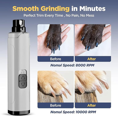 YGGDRA Dog Nail Grinder Upgraded - Professional 2-Speed Super Quiet and Low Vibration Electric Pet Nail Grinder with LED Lights - Painless Paws Grooming & Smoothing for Small to Large Dogs