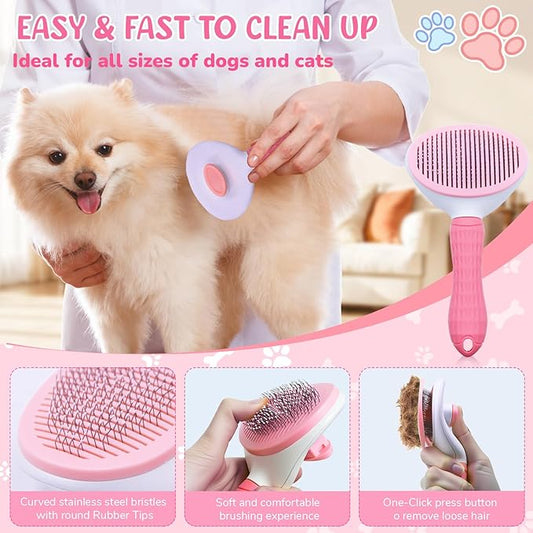 Dog Grooming Kit for Shedding – 8-Piece Pet Grooming Supplies with Deshedding Brush, Bath Gloves, Towels & Silicone Toothbrush | Ideal for Dogs, Cats, Small and Large Pets (Pink)
