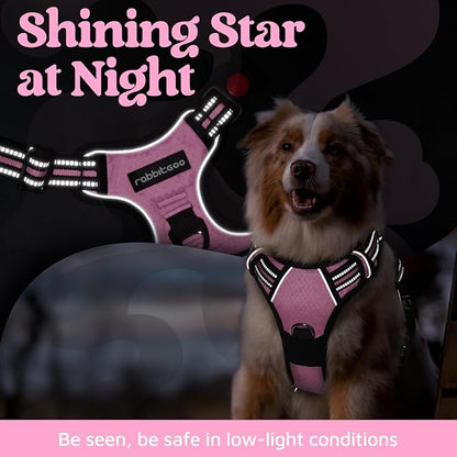 rabbitgoo Dog Harness for Large Dogs, No Pull Pet Vest with 3 Buckles, Adjustable Soft Padded Pet Harness with Easy Control Handle and Reflective Strips, Light Pink, L