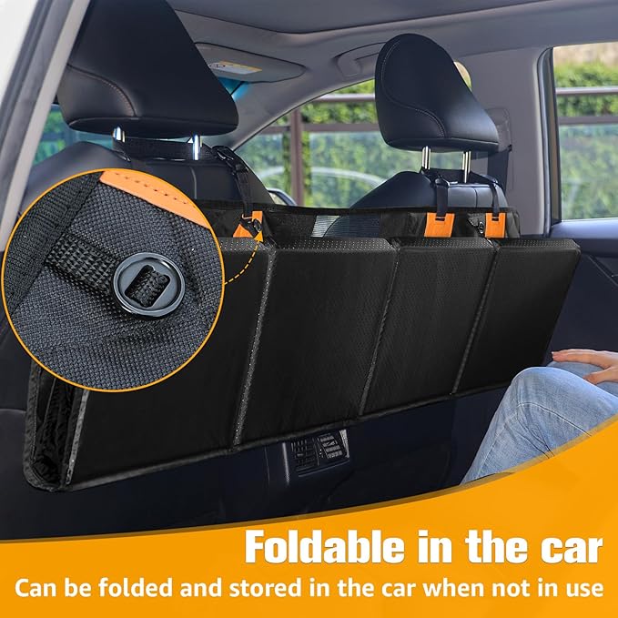 PETICON Back Seat Extender for Dogs, Hard Bottom Dog Car Seat Cover - Supports 400lbs, Rear Seat Pet Cover with Mesh Window, Waterproof Dog Hammock for Car SUV