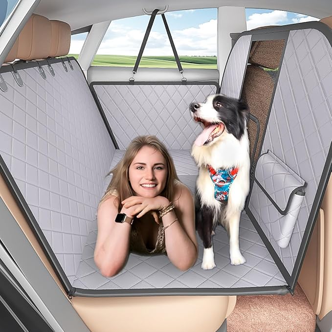 Truck Dog Seat Cover Back Seat,Truck Back Seat Extender for Dogs with Escape-Proof Dog Car Barrier,Upgrated Firm FrameDog Car Seat Cover Hard Bottom Holds400lbs,Waterproof Rear Seat Protector