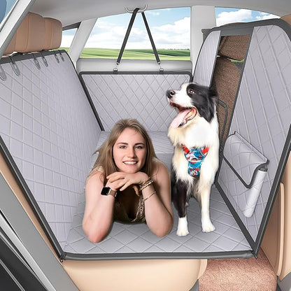 Truck Dog Seat Cover Back Seat,Truck Back Seat Extender for Dogs with Escape-Proof Dog Car Barrier,Upgrated Firm FrameDog Car Seat Cover Hard Bottom Holds400lbs,Waterproof Rear Seat Protector