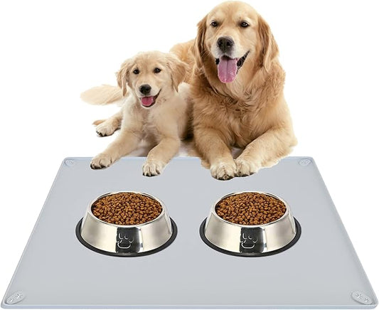TidyFriend Pet Food Mat 30 x 23 Inches, Pet Tray for Food and Water, Dog Food Mats, Silicone Cat Food Mat, Non Slip Pet Food Mat, Dog Bowl Mat Waterproof, Pet Supplies (Soft Grey)