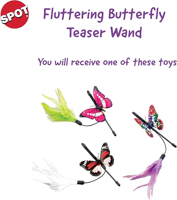 SPOT Fluttering Butterfly Mini Teaser Wand for Cat, 8"