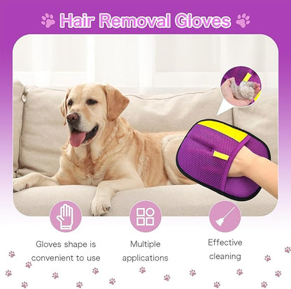 3pc Pet Hair Removal Gloves, Reusable Cats & Dogs Pet Hair Removal Tool,Efficient Pet Hair Removal Electrostatic Gloves is Suitable for Clothes, Sofas, Beds and Carpets (Purple)