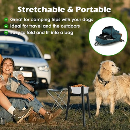 SHAINFUN Raised Dog Bowl Stand with Dog Bowls for Medium & Large & Extra Large Dogs, (61 OZ) Metal Tall Dog Food Stand, Adjustable Wide 7-10.7" Heights 9.8-13.4"(with Dog Bowl)