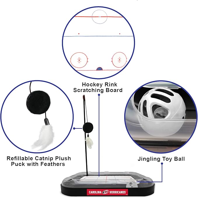 Pets First 5-in-1 NHL Carolina Hurricanes Hockey Field Cat Scratcher Toy with Interactive Cat Ball Bell in Tracks