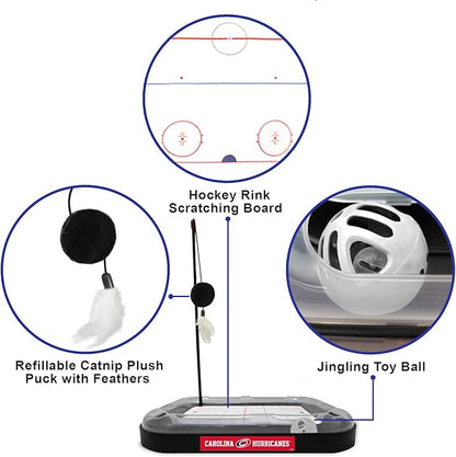 Pets First 5-in-1 NHL Carolina Hurricanes Hockey Field Cat Scratcher Toy with Interactive Cat Ball Bell in Tracks