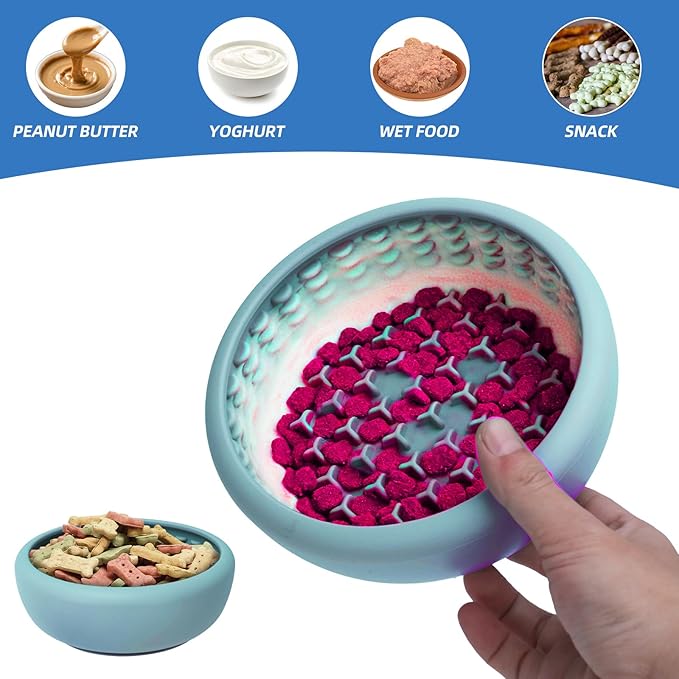 Dog Lick Bowl,Silicone Slow Feeder Bowls for Dogs and Cats - Wet Food, Suction Cups, Non-Slip Design (Blue, Large)