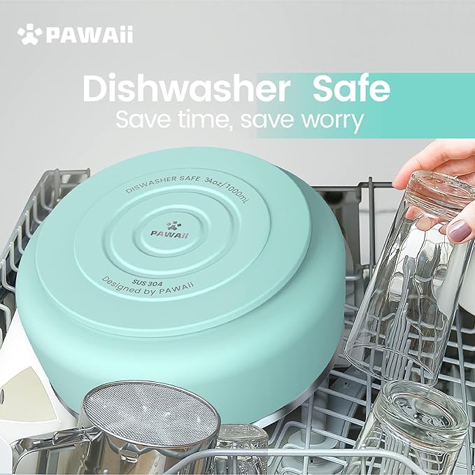 Pawaii Dog Bowl, 68 oz Double-Wall Stainless Steel Food and Water Bowl, Non-Slip Rubber Base, Dishwasher Safe, ID Tag Included, (1 Pack)