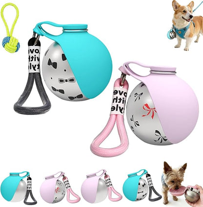 Foldable Pet Water Bottle for Travel, 2 in 1 Portable Dog Water Bottle, 304 Stainless Steel Compact Dog Drinking Bottles Leak Proof & Silicone Bowl for Walking Hiking (2PCS,F)