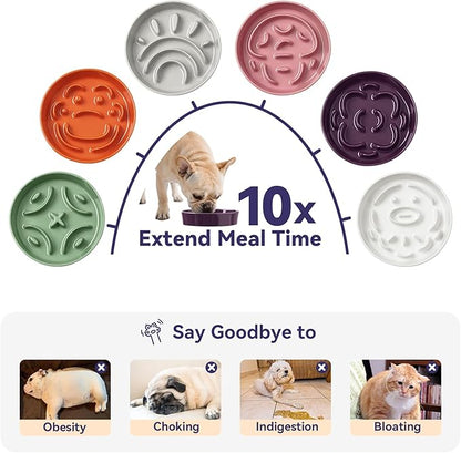 Ceramic Slow Feeder Dog Bowl - Feeding Dish for Fast Eaters - Maze Dog Bowl to Slow Down Eating - Ideal Food Control Dish for Small Breeds - 0.8 Cups (80g) - 6.3 Inch - Orange