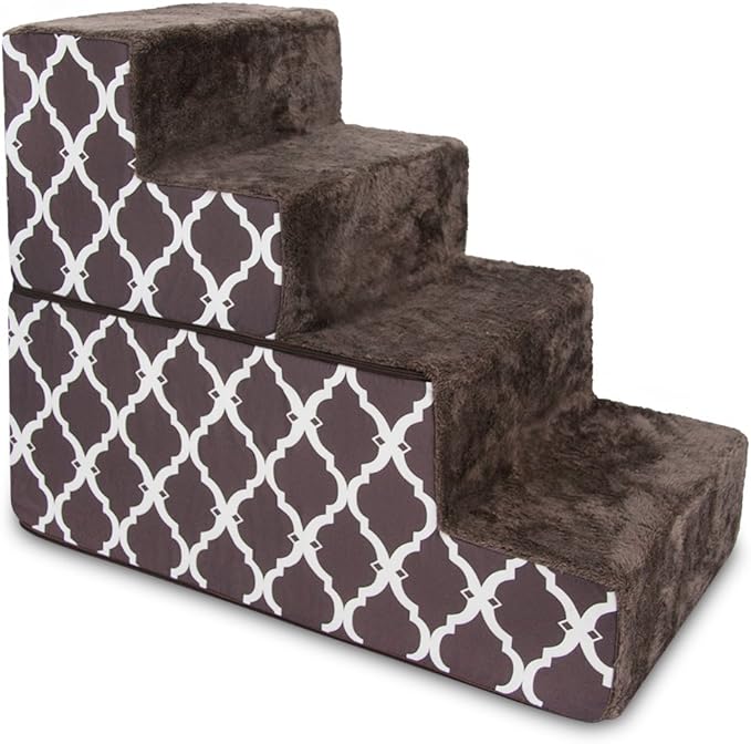 Foldable Pet Steps/Stairs with CertiPUR-US Certified Foam by Best Pet Supplies - Brown Lattice, 4-Steps (H: 22") (ST245T-L)