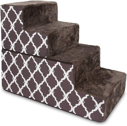 Foldable Pet Steps/Stairs with CertiPUR-US Certified Foam by Best Pet Supplies - Brown Lattice, 4-Steps (H: 22") (ST245T-L)