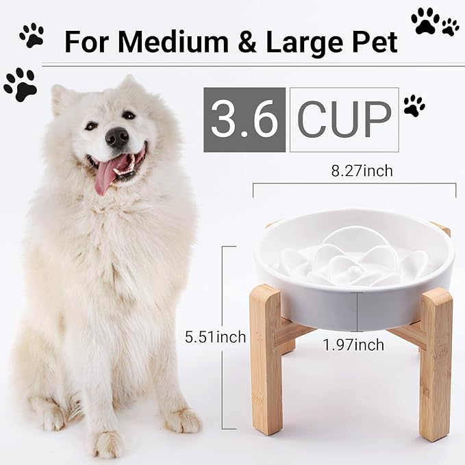 Ceramic Slow FeederDog Bowl for Medium Large Dogs,Heavy Weighted,Puzzle Eating Bowl Modern Maze (White, 8.66in)