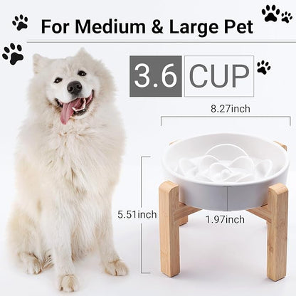 Ceramic Slow FeederDog Bowl for Medium Large Dogs,Heavy Weighted,Puzzle Eating Bowl Modern Maze (White, 8.66in)