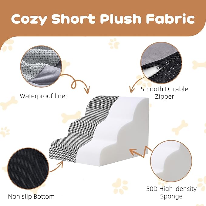 Makigued Dog Stairs for Small Dogs and Cats, 12" H 2 Steps Pet Steps Ramp for High Bed, Couch, Sofa, Waterproof Pet Stairs with Removable Washable Cover, Non-Slip Bottom, Dark Gray