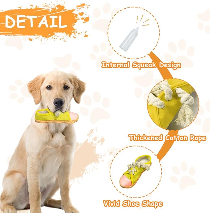 WishLotus Shoes-Shaped Dog Chew Toys, Tear-Resistant Plush Toys for Teeth Grinding & Relieve Boredom - Yellow