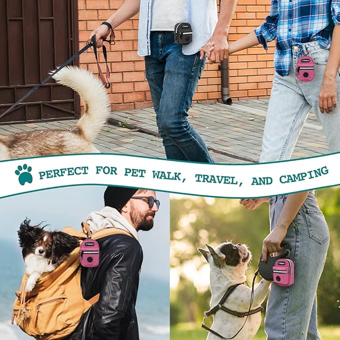 PetAmi Dog Poop Bag Holder For Leash, Dog Pet Waste Bag Dispenser For Poop With Clip For Doggie Puppy Walking Accessories Travel Camping, Dog Treat Pouch Supplies, Pink