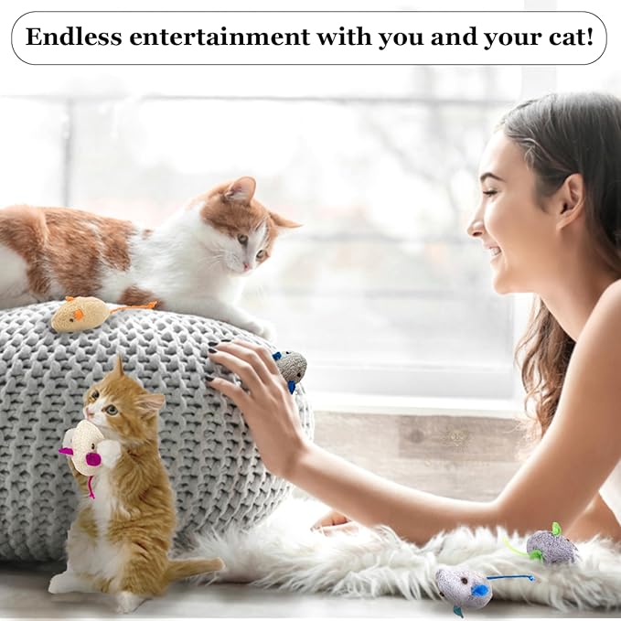 SunGrow Cat Catnip Mice Toys, Furry Plush for Hunting and Pouncing Instinct, 2”, Interactive, Encourages Agility, Coordination, Fun for Hours, Multicolor, 10 Pcs per Pack