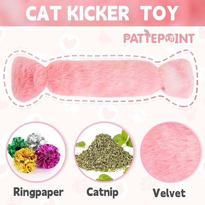 Cat Kicker Toy 3Pcs, Candy Shape Catnip Toys for Cats, Catnip Toys with Crinkle Paper. Indoor Kitten Toy Kicker Pillows.