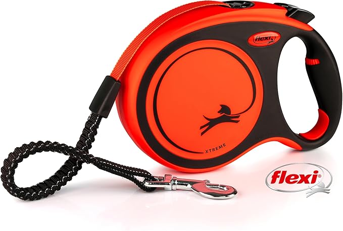 Flexi Xtreme Tape Orange & Black Large 8m Retractable Dog Leash/Lead for Dogs up to 55kgs/121bs