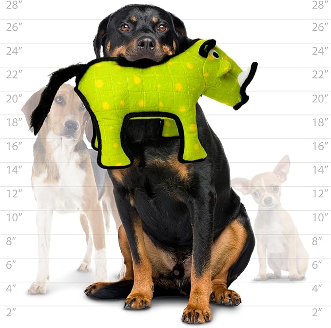 TUFFY - World's Tuffest Soft Dog Toy - Desert Warthog Green- NO Squeakers - Multiple Layers. Made Durable, Strong & Tough. Interactive Play (Tug, Toss & Fetch). Machine Washable & Floats