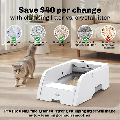 Self Cleaning Litter Box, Upgraded Automatic Cat Litter Box Self Cleaning with APP Control, Large Open Design for Single/Multiple Cats, Anti Pinch and Odorless（with Canopy）