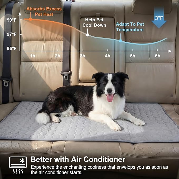 Hahafelt 54"x24.8" Dog Cooling Mat for Car Back Seat, Ice Silk Pet Bed Mat, Non Slip Summer Cooling Pad for Dogs and Cats, Fits Backseat Extenders Protector, Trucks, Suvs, Indoor & Outdoor (Gray)