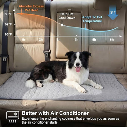 Hahafelt 54"x24.8" Dog Cooling Mat for Car Back Seat, Ice Silk Pet Bed Mat, Non Slip Summer Cooling Pad for Dogs and Cats, Fits Backseat Extenders Protector, Trucks, Suvs, Indoor & Outdoor (Gray)