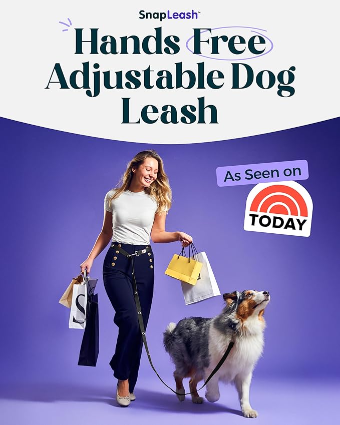 Hands-Free Dog Leash Training Running Snapleash, Waist & Shoulder Lead for Walking, Traffic Lead, Dual Pet Leash Adjustable for Large, Medium and Small Dog Breeds (Black, Large (1in x 7.5ft))