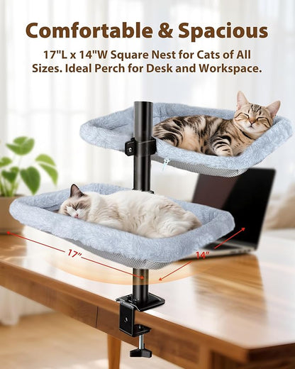L&W BROS. Double Layer Cat Desk Bed – Adjustable Desk Perch with Metal Frame, 45LB/Layer, Washable Covers, for Multi-Cat Homes