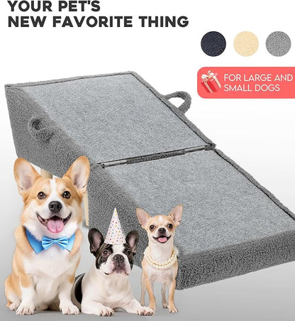 Dog Stairs for Small Dogs and Cats – 2-in-1 Dog Ramp for Couch and Low Bed, 16.5'' Foldable Wooden Pet Ramp, Sturdy Multi-Use Split Ottoman Design, Dark Grey
