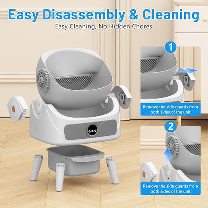 SUW Self Cleaning Cat Litter Box, Open-Top Automatic Litter Box for Multiple Cats, Large Capacity Robot, APP Control, Safety Protection, 2 Rolls Litter Bag Liners, 1 Odor Eliminator