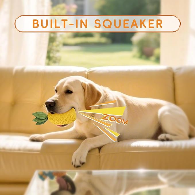 Pineapple Dog Toys for Aggressive Chewers, Indestructible Chew Toy with Squeaker for Small Dogs - Durable Rubber Puppy Teething & Interactive Play