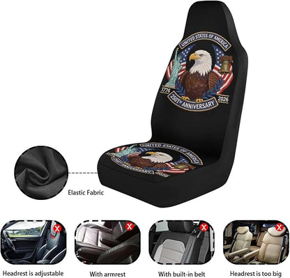 Eagle USA Flag Seat Covers for Cars Front Seat, American 250th Anniversary Patriotic Seat Covers Car Protectors Auto Interior Accessories Universal for SUV Truck Van Sedans