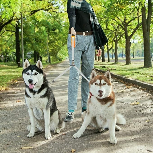 KOOLTAIL Dual Retractable Dog Leash for Two Dogs Up to 110 Lbs, Heavy Duty Double Headed 16 ft Extendable 360° Tangle-Free One Button&Lock Brake Dog Leash for Small Medium Large Dogs PuppyOrange