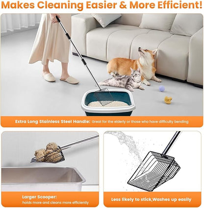 Cat Litter Scoop 43 inch Metal Litter Scooper with Stainless Steel Long Handle, Upgraded Large Kitty Box Scooper Heavy Duty Deep Shovel for Fast Sifting, Dog Waste Scooops for Outside Pet Poop