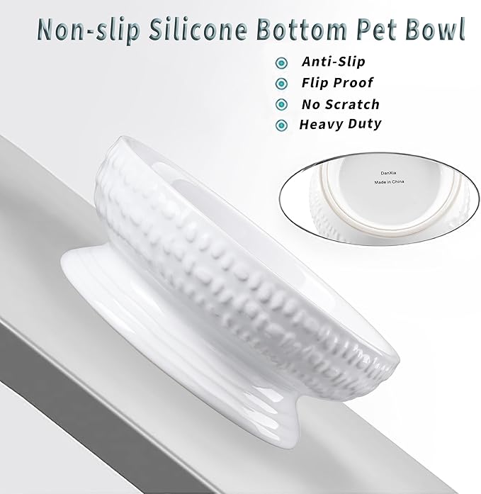 6.7" Non-Slip Ceramic Dog Bowl, 23 Oz Heavy-Duty Dog Food/Water Dish, Pet Feeding Bowl for Small and Medium Dogs, Food Grade Porcelain Pet Feeder Bowl, Microwave and Dishwasher Safe, White