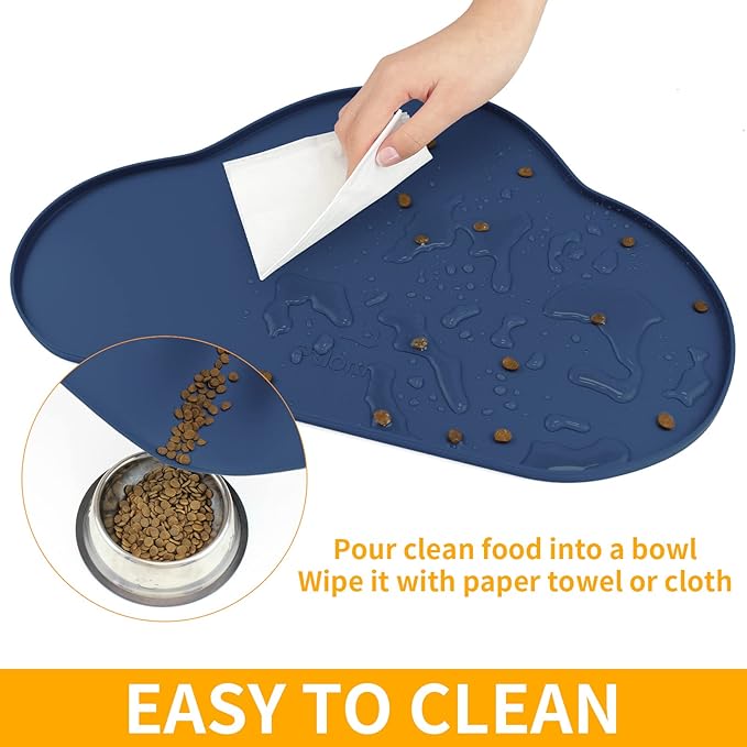 Ptlom Silicone Pet Placemat for Dogs and Cats, Non-Slip Waterproof Dog Feeding Bowl Mats for Food and Water, Small Medium Large Pet Puppy Tray Mat Prevent Residues from Spilling onto The Floor, Navy
