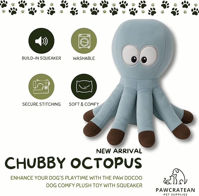 7" Squeaky Plush Toy for Puppies Small Dogs Self Etertainment Washable Soft Made [PET ONLY] (Grey Optopus)