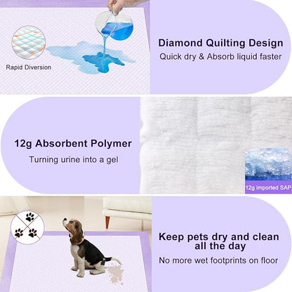 Boscute Lavender Scented Thicken 6 Layers Heavy Absorbent 30"x36" Pet Training Dog Pee Pads, Extra Large Polymer Leak-Proof Quick Dry Puppy Pee Pads, Disposable Pee Pads for Dogs Cats Rabbit 30Counts