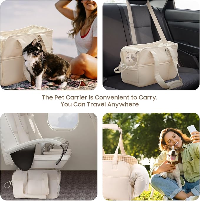 Dog Purse Carrier for Small Dogs & Puppies Up 12 Lbs, Soft Cotton Tote Pet Shoulder Bag with Pockets, Foldable & Washable Breathable Puppy Carrier for Yorkie, Chihuahua & Cats - Beige