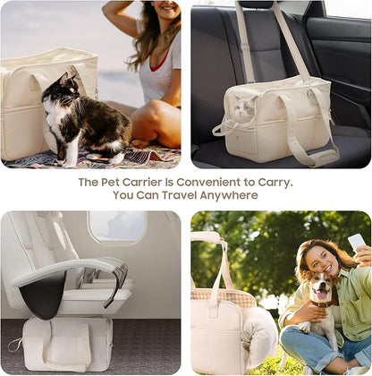 Dog Purse Carrier for Small Dogs & Puppies Up 12 Lbs, Soft Cotton Tote Pet Shoulder Bag with Pockets, Foldable & Washable Breathable Puppy Carrier for Yorkie, Chihuahua & Cats - Beige