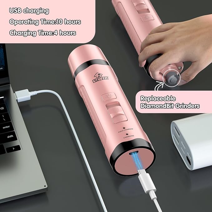 VIWIK Dog Nail Trimmers, Dog Nail Grinder with 2 LED Lights, Pet Nail Clippers Kit for Large Medium Small Dogs & Cats, 2-Speed Super Quiet Electric USB Rechargeable Pet Paws Grooming Tool Pink